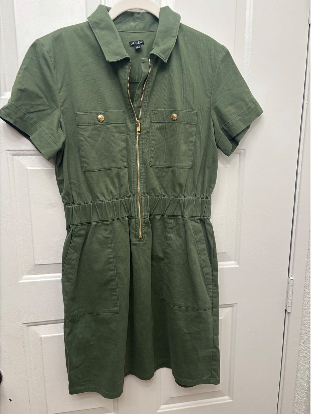 J.Crew olive green short sleeve zip-front dress size 4